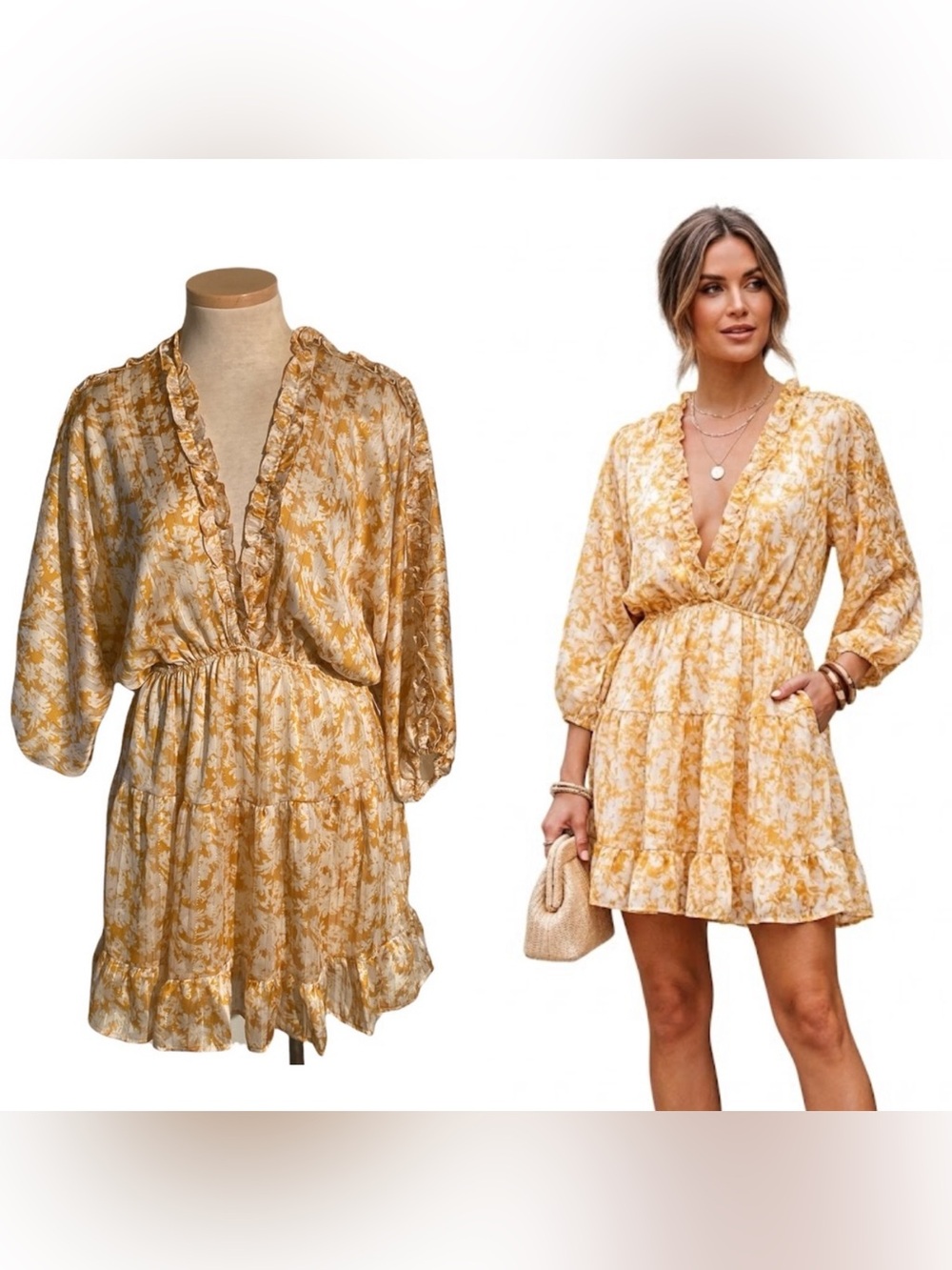 Vici Yellow Chiffon Plunging V Neckline Mini Dress Size S